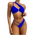 thumbnail image 1 of HAPIMO Women's Bikini Swimsuit Solid Color Beachwear Summer Seaside Clothes for Girls Oblique Shoulder Hollow Ring Bathing Suit Twist Ruced Front Swimwear Sets Blue S, 1 of 5
