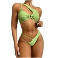 thumbnail image 1 of HAPIMO Women's Bikini Swimsuit Solid Color Beachwear Summer Seaside Clothes for Girls Oblique Shoulder Hollow Ring Bathing Suit Twist Ruced Front Swimwear Sets Green S, 1 of 6