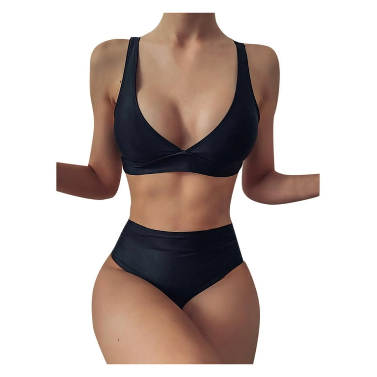 Ladies Sportswear Solid Bikini Swimwear Set in Black! Shop Now
