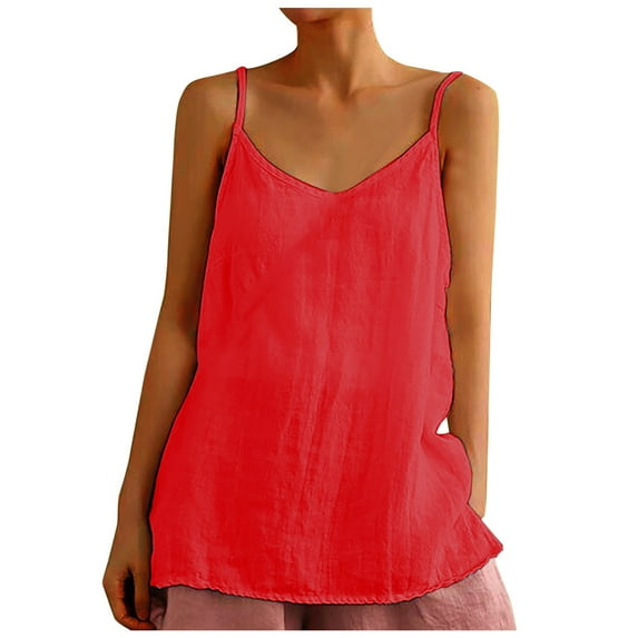 HAPIMO Women's Camisole Loose Tank Tops Trendy Summer Beach Tees Solid Color Cotton Sleeveless Workout Shirts V Neck Spaghetti Strap Casual Tops for Girls Red