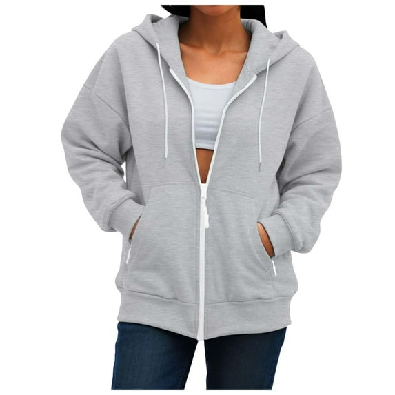 HAPIMO Women's Cardigan Hoodies Loose Long Sleeve Zip Up Hooded Sweatshirts Casual Solid Pocket Workout Sweatshirts Fall Winter Trendy Clothes Gray M
