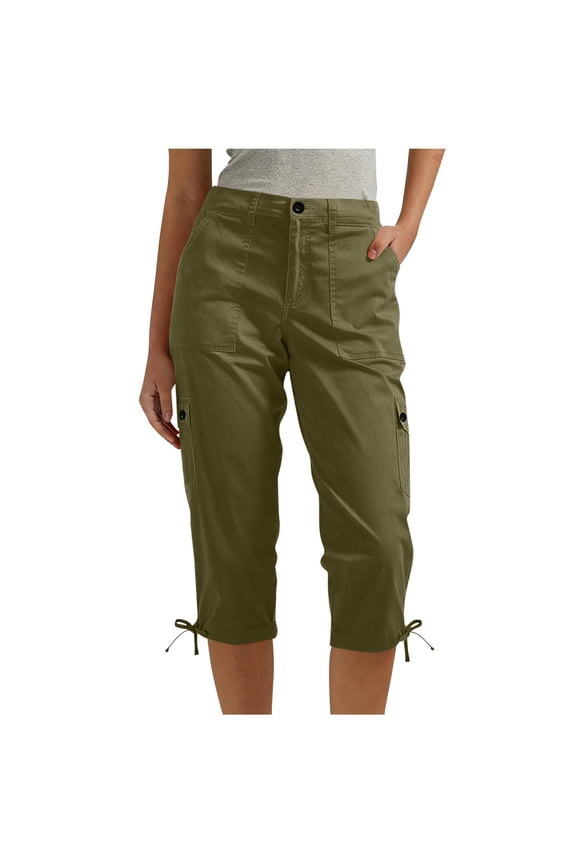Women's Cargo Pants with Drawstring Hem Multiple Pockets Trousers for Hiking Casual Outings Army Green S