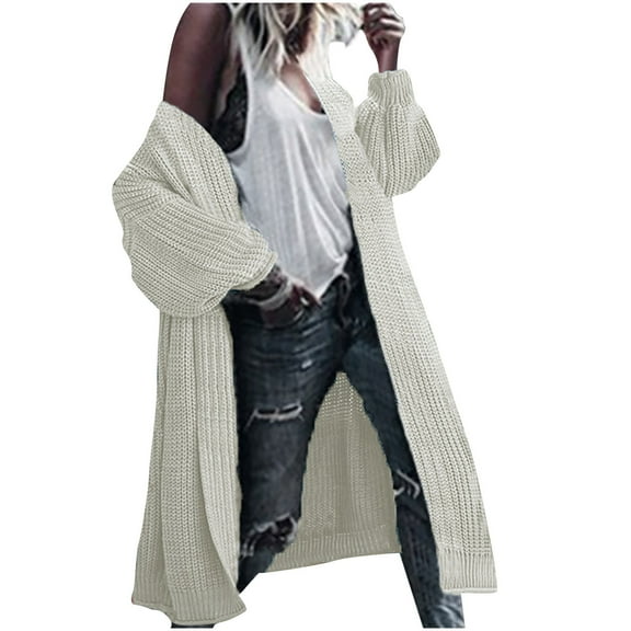 HAPIMO Women's Casual Cardigans Midi Peacoat Trench Coats Long Sleeve Outwear Solid Color Overcoats Fashion Winter Outfits Open Front Knitted Fall White S