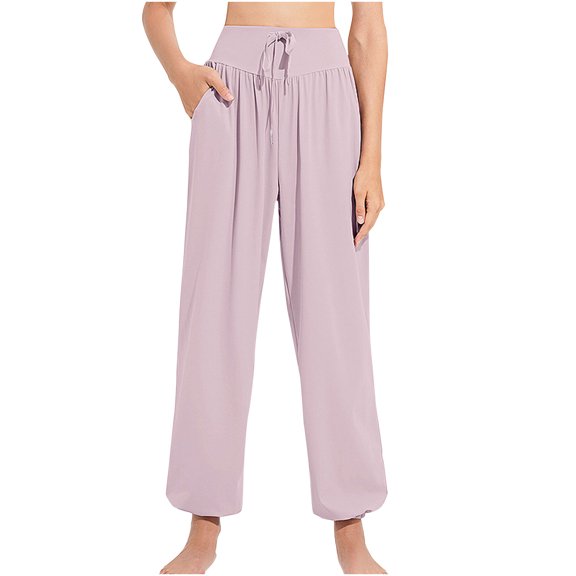 HAPIMO Women's Casual Comfy High Waist Sweatpants Drawstring Elastic Waist Jogger Pants Lightweight Quick Dry Breathable Sweatpants for Dance Gym Workout Purple L