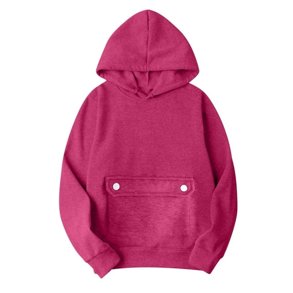 HAPIMO Women's Casual Hooded Sweatshirts Loose Long Sleeve Tops Casual Comfy Pullover Hoodies Fall Fashion Warm Hoodies Solid Big Pocket Sweatshirts Hot Pink M
