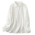 thumbnail image 1 of HAPIMO Women's Casual Pleated Loose Shirts Vacation Turn Down Collar Button Pullovers Long Sleeve Tees Outfits Workout Fashion Solid Color Tops White XXL, 1 of 3