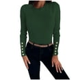 thumbnail image 1 of HAPIMO Women's Casual Ribbed Slim Knitted Basic Sweatshirts Vacation Round Neck Button Pullovers Long Sleeve Soft Sweaters Outfits Workout Tops Fashion Green S, 1 of 7