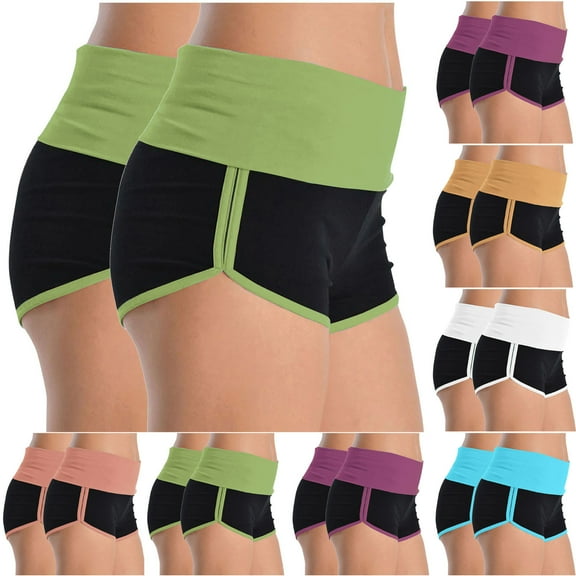 HAPIMO Women's Casual Sprots Pants Hot Shorts Legging, 2 Pack Solid Color Trousers Beach Stretch Yoga Skiiny Pants Bottom Tight Activewear High Waist Boyshorts Summer Green L