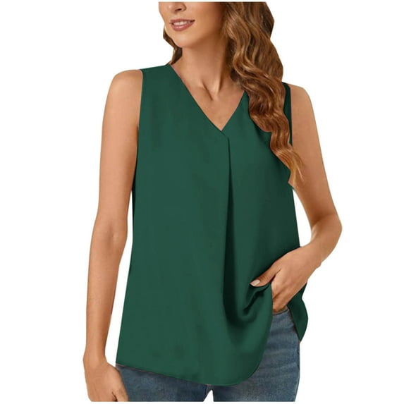 HAPIMO Women's Casual Tank Tops Summer Dressy Chiffon Blouses V Neck Sleeveless Tunic Tops Office Cute Work Shirts Loose Green XXL