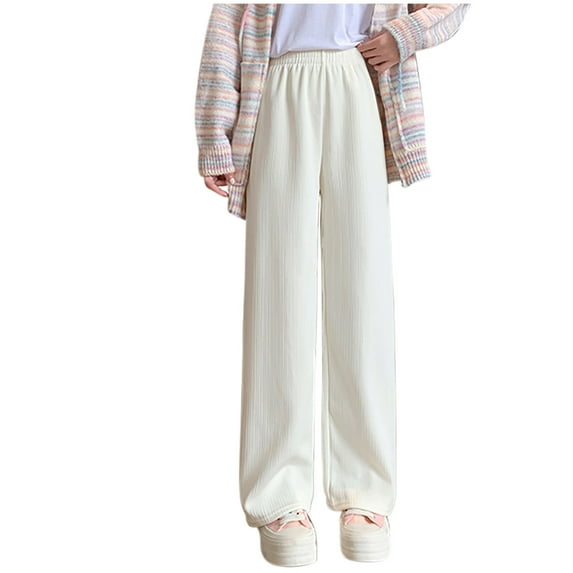 HAPIMO Women's Casual Trousers Spring Winter Thicken Pants for Girls Solid Color Sweatpants Teens Fall High Waist Straight Leg Pants Workout Sports Activewear White S