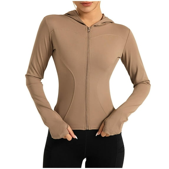 HAPIMO Women's Casual Windproof Yoga Sports Slim Stretch Shirts Vacation Tops Quick Drying Long Sleeve Jackets Outfits Clearance Fashion Stand Collar Zipper Pullovers Yellow M