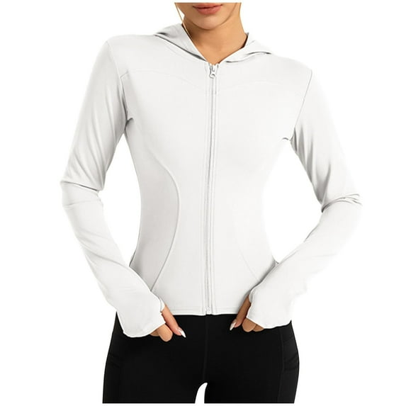 HAPIMO Women's Casual Windproof Yoga Sports Slim Stretch Shirts Vacation Tops Quick Drying Stand Collar Zipper Pullovers Fashion Long Sleeve Jackets Outfits Clearance White XXL