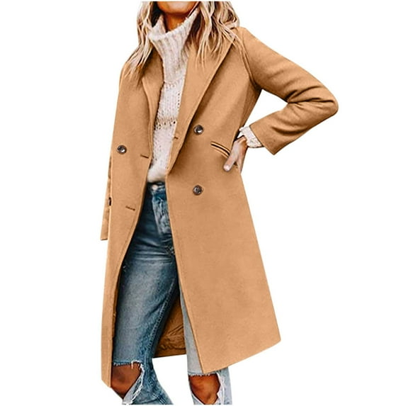 HAPIMO Women's Casual Woolen Coat Double Breasted Midi Peacoat Trench Coats Coat Button Up Flannel Jackets Fall Fashion Long Sleeve Outwear Winter Outfits Yellow M