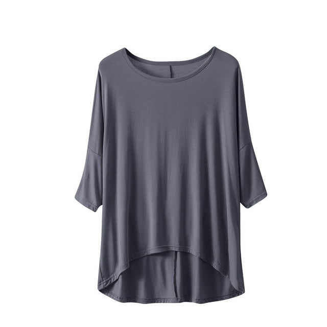 HAPIMO Women's Casual Workout Pajamas Shirts Loose Cotton Lined Tops Short Sleeve Tees Relaxed Round Neck Blouses Trendy Solid Color Pullovers Summer Clearance for Girls Gray L