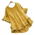 thumbnail image 1 of HAPIMO Women's Casual Workout Pleated Shirts Loose Cotton Lined Babydolls Tops Ruffle Sleeve Tees Round Neck Button Blouses Trendy Clearance Solid Color Pullovers Summer Yellow XL, 1 of 5