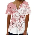 thumbnail image 1 of HAPIMO Women's Casual Workout Pleated Shirts Loose Tops Dressy Tunic Floral Graphic Pullovers Summer Short Sleeve Tees V Neck Button Blouses Trendy Relaxed Clearance Pink XXL, 1 of 4