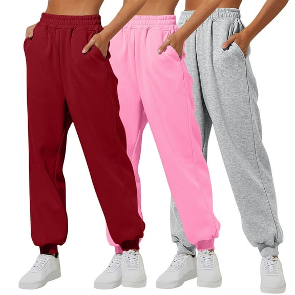 HAPIMO Women's Sweatpants Teens High Waist Jog Pants Running Fall Casual Trousers Pajamas Spring Sports Activewear Workout Loose Joggers Pants 3 Pack for Girls Red L