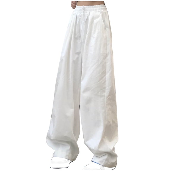 HAPIMO Women's Sweatpants Teens High Waist Wide Leg Pants Workout Sports Activewear Jazz Dance High Street Fall Loose Cargos Pants for Girls Casual Trousers Spring White XL