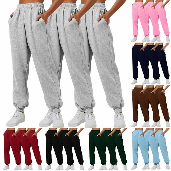 HAPIMO Women's Sweatpants Teens Loose Joggers Pants 3 Pack for Girls Workout Sports Activewear Fall High Waist Jog Pants Running Casual Trousers Pajamas Spring Green L