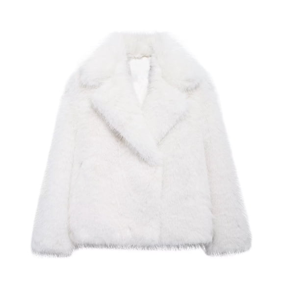 HAPIMO Women's Clod Weather Coat Winter Fluffy Faux Fur Warm Outerwear Cropped Coat Relaxed Fit Long Sleeve Open Front Solid Trendy Jacket White XS