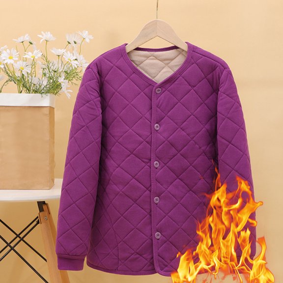 HAPIMO Women's Cold Weather Coat Warm Thickened Sherpa Lined Jacket Coat Casual Comfy Fleece Jacket Solid Button Down Quilted Jacket Fall Winter Clothes Purple XXXL