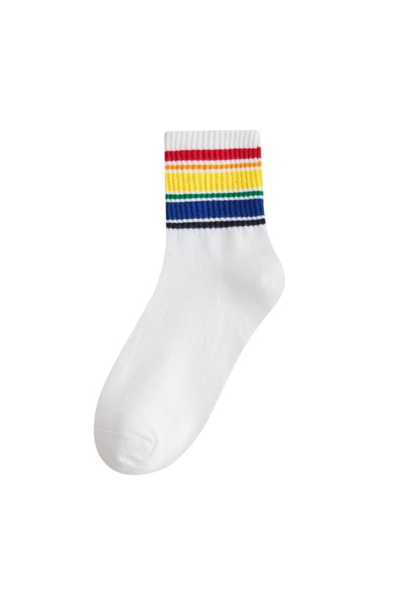 Women's Cotton Ankle Socks Cute Rainbow Stripe Socks Breathable Casual Workout Sock for Running Golf Tennis Volleyball Etc Black Free Size