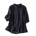 thumbnail image 1 of HAPIMO Women's Cotton Lined Loose Shirts Lapel Button Blouse Casual Relaxed Comfy Elegant Ethnic Floral Lace Tees Summer Trendy Clearance Girls 3/4 Sleeve Tops Black M, 1 of 8