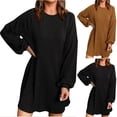 thumbnail image 1 of HAPIMO Women's Cotton Lined Winter Mini Loose Dress Pajamas Solid Color Round Neck Elegant Casual Soft Fleece Trendy Clearance Spring Long Sleeve Black L, 1 of 9