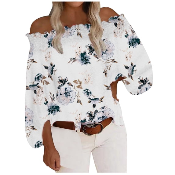 HAPIMO Women's Cotton Linen Elegant Shirts Clothing Fashion Autumn Spring Girls Long Sleeve Shirts Off Shoulder Neck Casual Relaxed Solid Tees White M