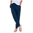 thumbnail image 1 of HAPIMO Women's Cotton Linen Jogger Cuff Pants Summer Trousers for Girls Solid Leisure Workout Sports Loose Elastic Waist Drawstring Comfy Blue XL, 1 of 5