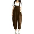 thumbnail image 1 of HAPIMO Women's Cotton Linen Jumpsuit Sleeveless Square Neck Relaxed Trousers Fit Casual Adjust Bandage Fashion Solid Coffee XXXL, 1 of 6