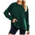thumbnail image 1 of HAPIMO Women's Crew Neck Sweatshirts Fall Loose Basic Tops Solid Color Split Zipper Blouses Long Sleeve Tees Workout Clearance Regular Fitted Casual Fashion Green M, 1 of 5