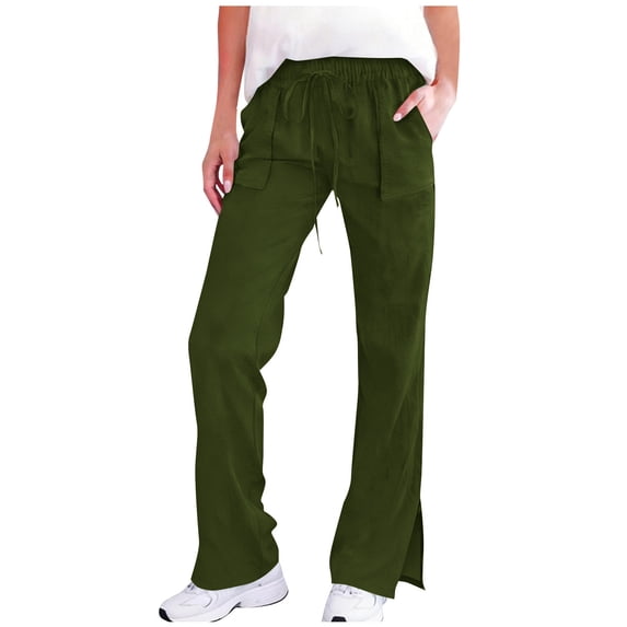 HAPIMO Women's Drawstring Flare Pants High Waist Bootcut Trousers with Pockets for Workout Daily Wear Army Green L