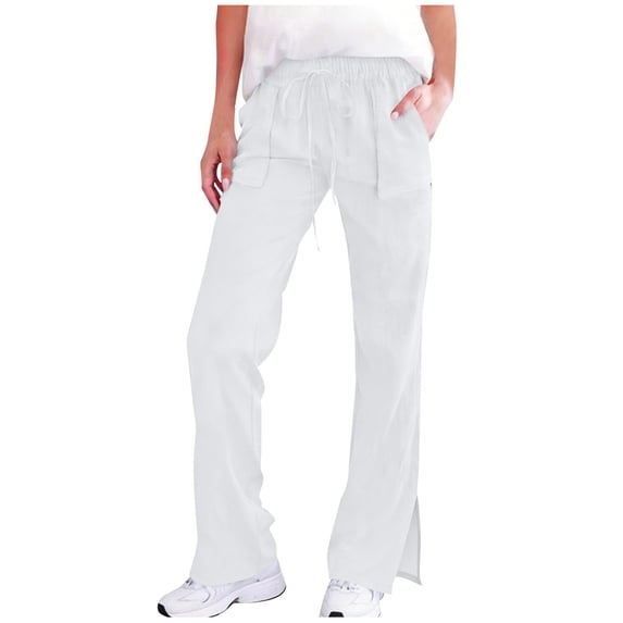 HAPIMO Women's Drawstring Flare Pants High Waist Bootcut Trousers with Pockets for Workout Daily Wear White XL