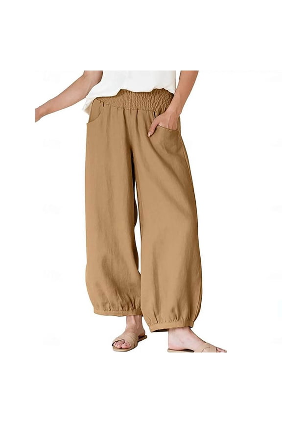 Women's Drawstring Pants with Elastic Cuffs Casual Trousers for Street Fashion Khaki M