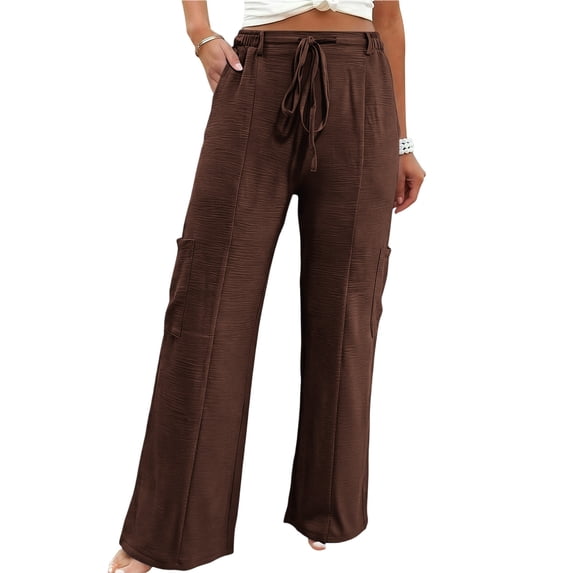 HAPIMO Women's Drawstring Wide Leg Jeans High Waist Denim Pants for Casual Weekend Outings Brown M