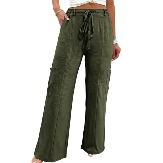 HAPIMO Women's Drawstring Wide Leg Jeans High Waist Denim Pants for Casual Weekend Outings Green S