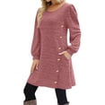 thumbnail image 1 of HAPIMO Women's Dress Crew Neck Long Sleeve Loose Button Down Side Pockets Modern Elegant Dress Comfortable Daily Use Red L, 1 of 7