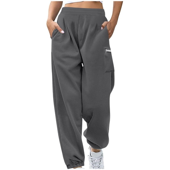 HAPIMO Women's Elastic Waist Sweatpants Fall Winter Warm Pants Oversize Plus Size Joggers Pants Casual Comfy Solid Sweatpants with Pockets Dark Gray M