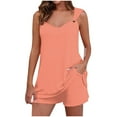 thumbnail image 1 of HAPIMO Women's Elegant Business Suit Sets with Belt 2 Piece Solid Pleated Holiday Fall Casual Comfy Sleeveless Scoop Neck Tank Tops Spring High Waist Shorts LoungeWear Pink M, 1 of 7