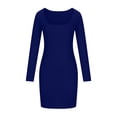 thumbnail image 1 of HAPIMO Women's Elegant Casual Mini Bodycon Dress Long Sleeve Spring Fashion Solid Color Slim Workout Holiday Square Neck Fall Dress Blue S, 1 of 6