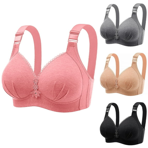 HAPIMO Women's Everyday Bra Floral Lace Lifting Bra Comfy Underwear Push Up Wireless Seamless Soft Smoothing Brassiere Solid Color Trendy Lady Lingerie Black L