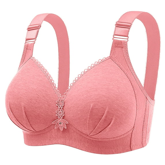 HAPIMO Women's Everyday Bra Floral Lace Lifting Bra Comfy Underwear Push Up Wireless Seamless Soft Smoothing Brassiere Solid Color Trendy Lady Lingerie Pink L