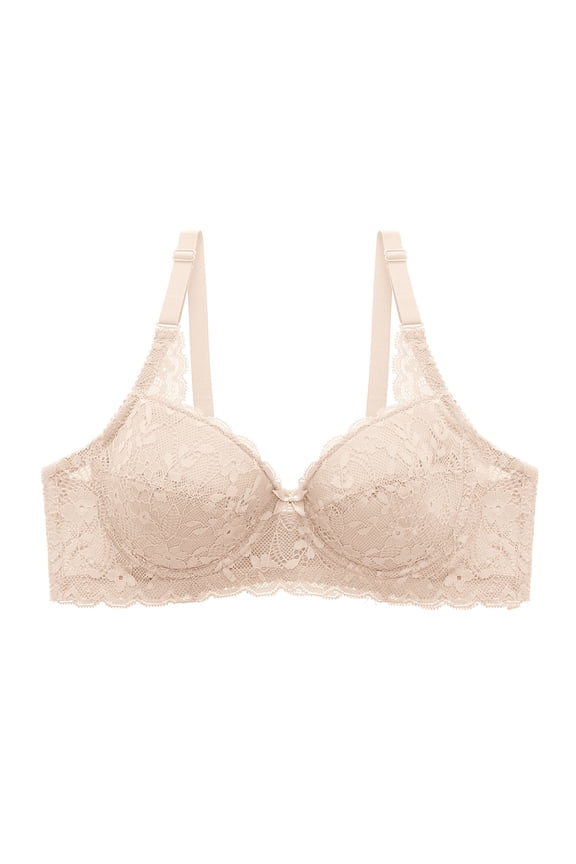 Women's Everyday Bra Lace Lifting Bra Comfy Underwear Push Up Wireless Seamless Soft Smoothing Brassiere Solid Color Trendy Lady Lingerie Beige 38