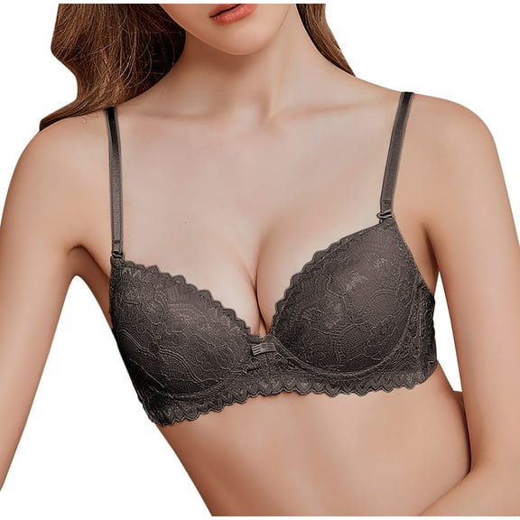 HAPIMO Women's Everyday Bra Lace Lifting Bra Comfy Underwear Push Up Wireless Seamless Soft Smoothing Brassiere Solid Color Trendy Lady Lingerie Coffee 32