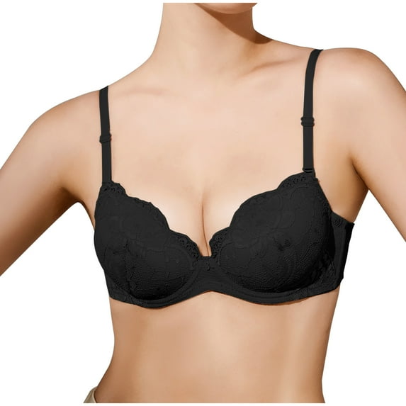 HAPIMO Women's Everyday Bra Lace Lifting Bra Comfy Underwear Push Up Wireless Seamless Soft Smoothing Brassiere Clearance Solid Color Trendy Lady Lingerie Black 32