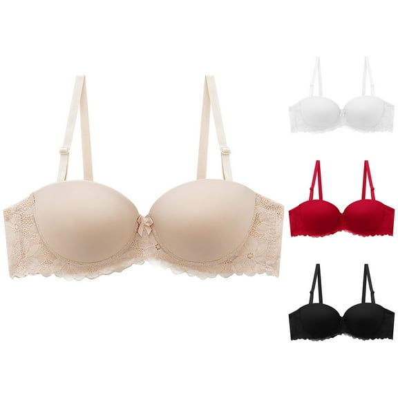 HAPIMO Women's Everyday Bra Lace Lifting Bra Comfy Underwear Push Up Wireless Seamless Soft Smoothing Brassiere Solid Color Trendy Lady Lingerie Beige 32