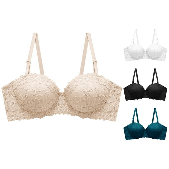HAPIMO Women's Everyday Bra Lace Lifting Bra Comfy Underwear Push Up Wireless Seamless Soft Smoothing Brassiere Solid Color Trendy Lady Lingerie Beige 32