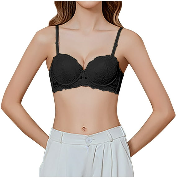HAPIMO Women's Everyday Bra Lace Lifting Bra Comfy Underwear Push Up Wireless Seamless Soft Smoothing Brassiere Solid Color Trendy Lady Lingerie Black 34