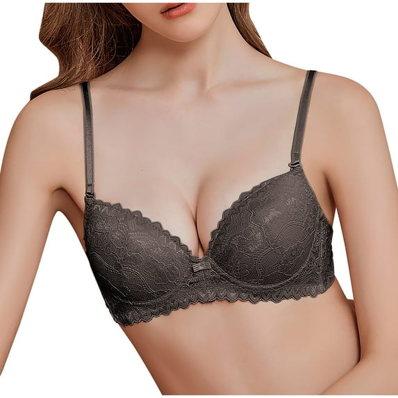 HAPIMO Women's Everyday Bra Lace Lifting Bra Comfy Underwear Push Up Wireless Seamless Soft Smoothing Brassiere Solid Color Trendy Lady Lingerie Coffee 36